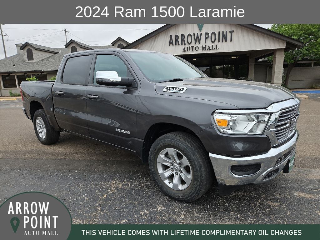 2024 RAM 1500 Laramie in Granite Crystal Metallic Clearcoat — front three-quarter view