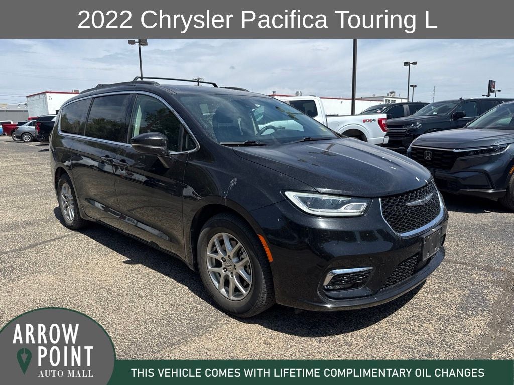 2022 Chrysler Pacifica Touring L in Brilliant Black Crystal Pearlcoat — front three-quarter view
