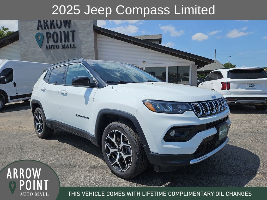 2025 Jeep Compass Limited in Bright White Clearcoat — front three-quarter view
